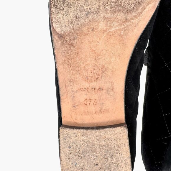 Chanel CC Cap Toe Quilted Loafers Size 37.5 US 6.5-7 Black Velvet Flat Slipper - Picture 13 of 14